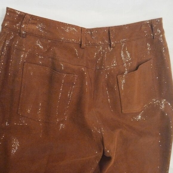 St. John 10 Leather Pant Silk Lining Trousers Snake Metallic Shiny Cognac Runway - Picture 9 of 15